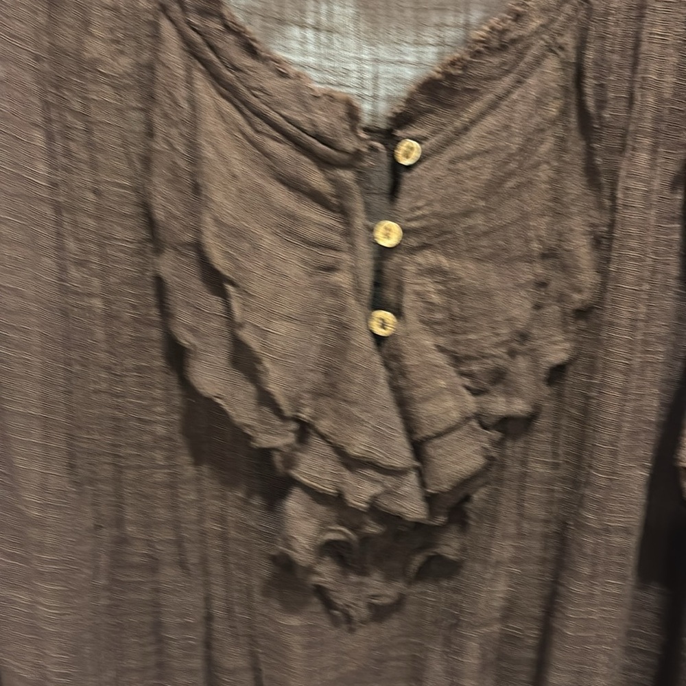 Free People Brown Ruffled Gauze Women's Top. Gorgeous! Size Large. Perfect! - Picture 2 of 4